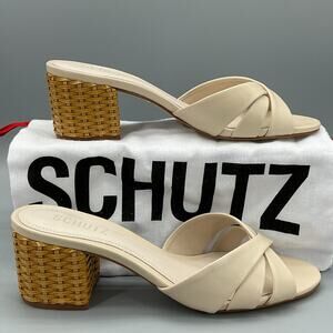 NEW Schutz Women’s Keefa Straw Slip on Mules Off White Size 6.5B